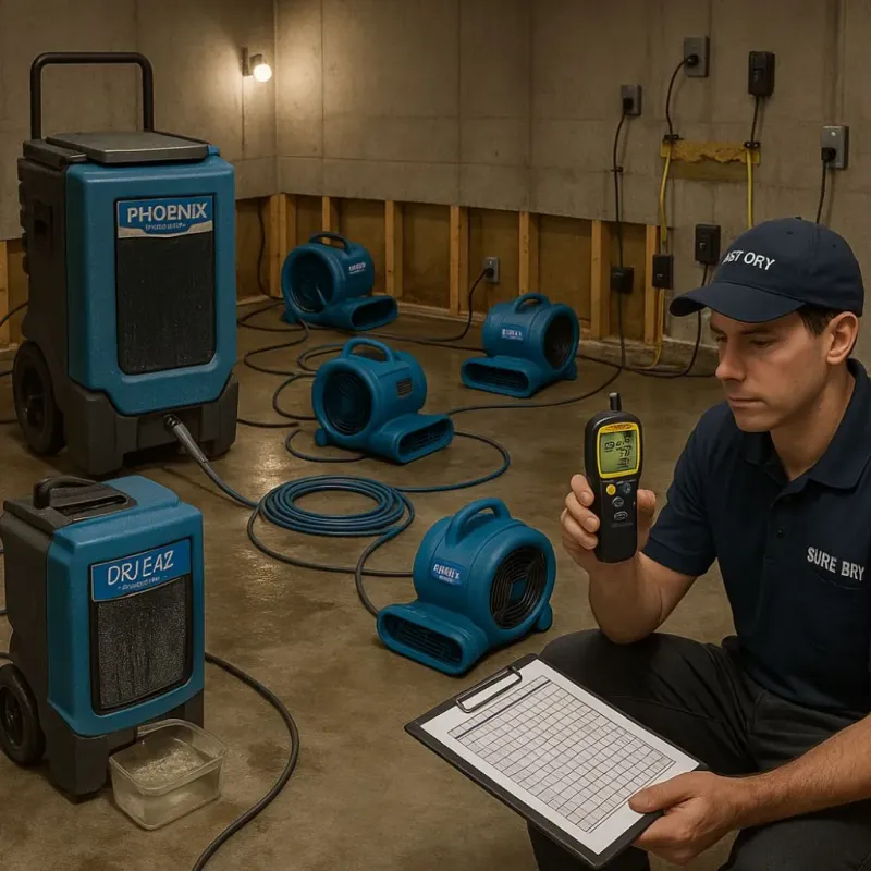 Structural Drying and Dehumidification process in Bystrom, CA